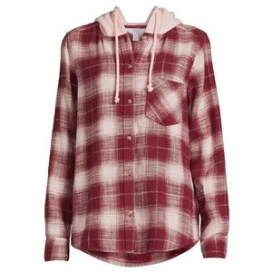NWT Time and True Women’s Button Down Hooded Flannel Shirt size large